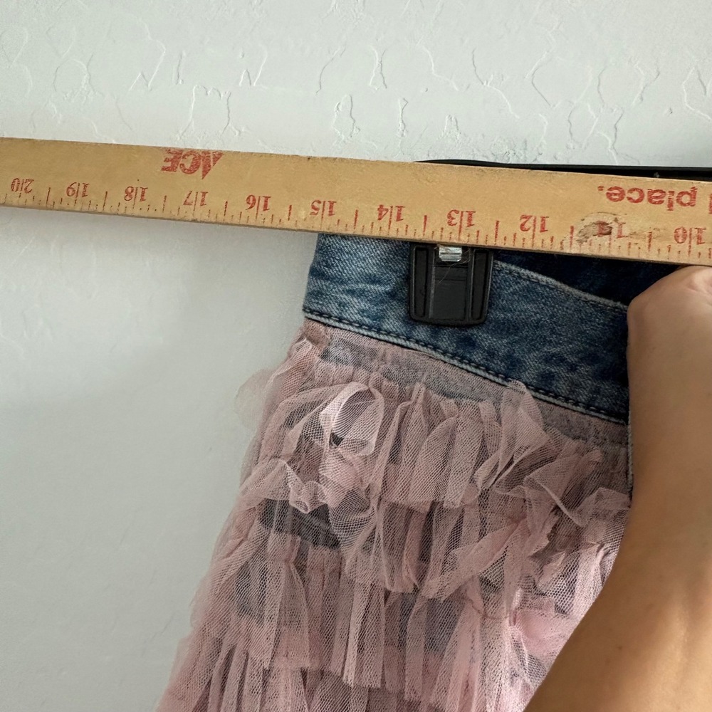 Free People We The Free Pirouette Pink Tiered Tulle Overlay Jeans Blue 28 - Picture 5 of 11